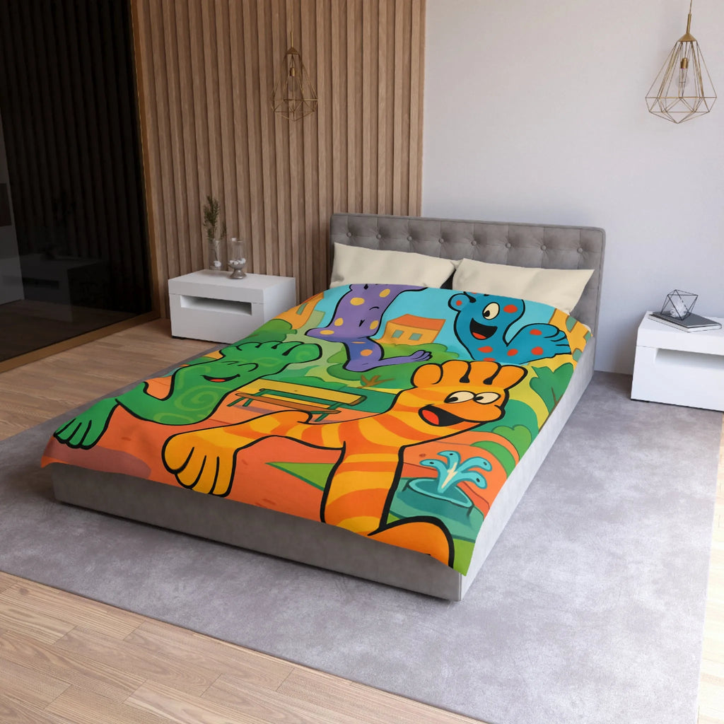 Housse de couette ludique avec motifs pieds colorés dans un parc joyeux urbain