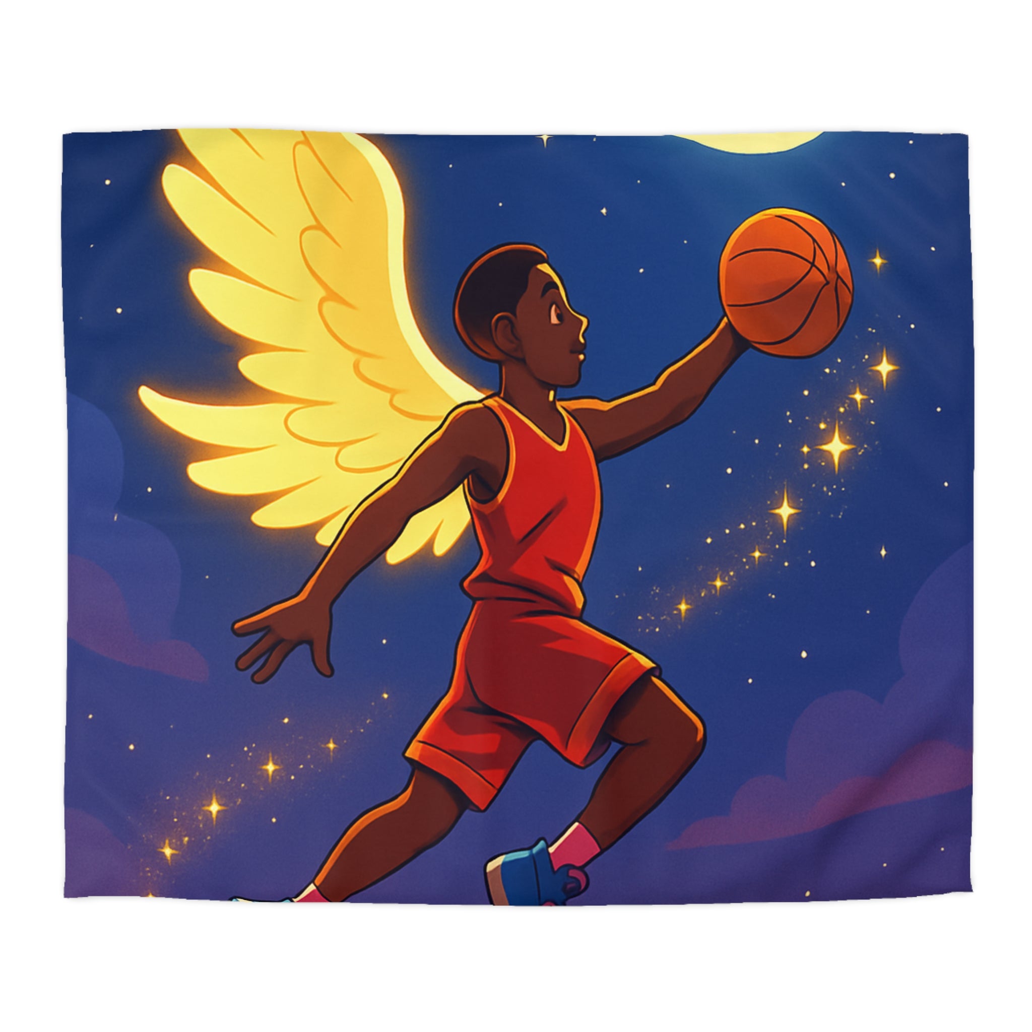 Housse de Couette Unique Baskets d'Ange Volant au Clair de Lune Étoilé