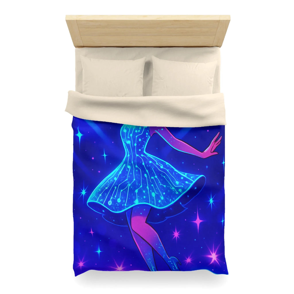 Éblouissante danseuse aux lumières néon sur piste étoilée housse de couette unique