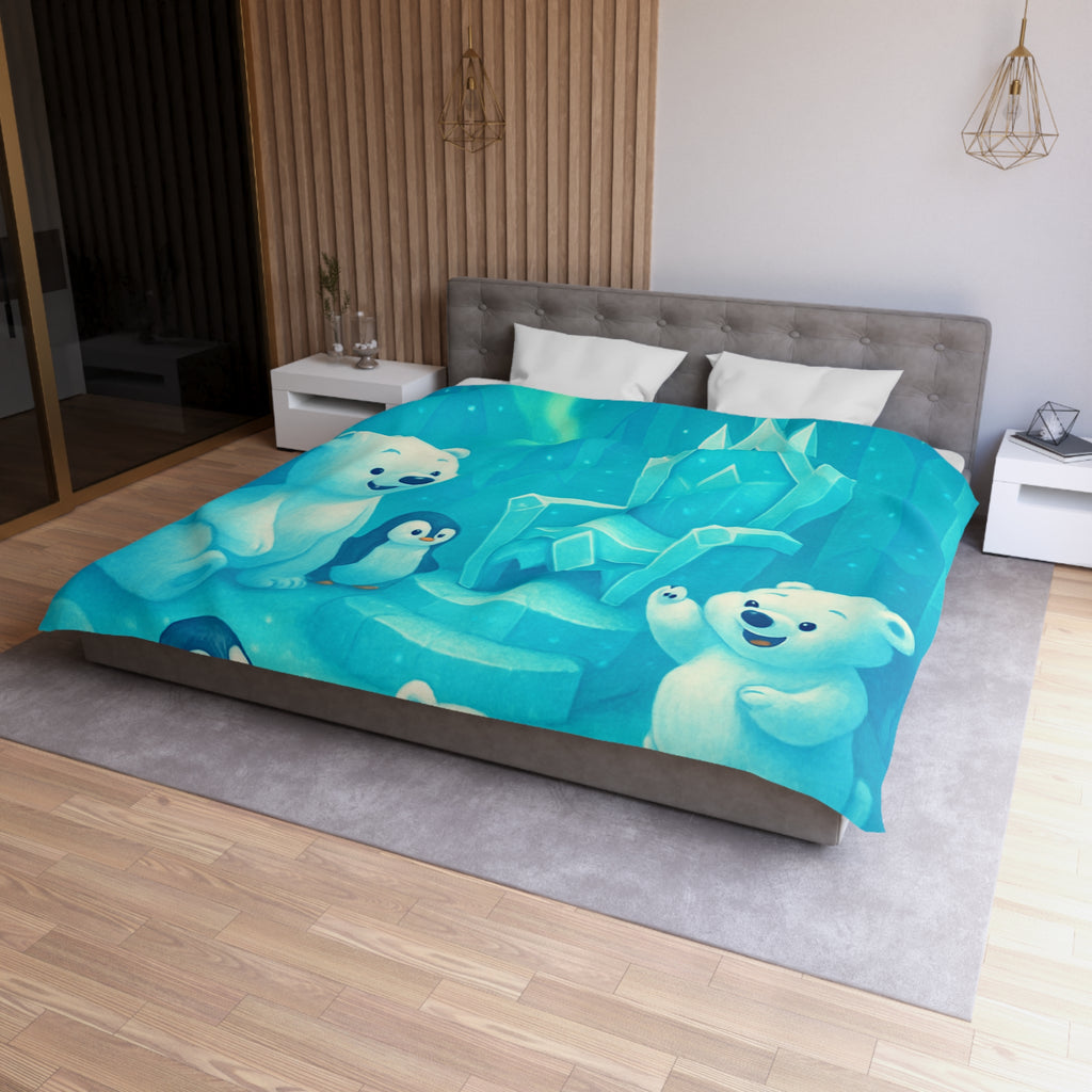 Housse de couette polaire avec ours et pingouins dans royaume glacial féerique