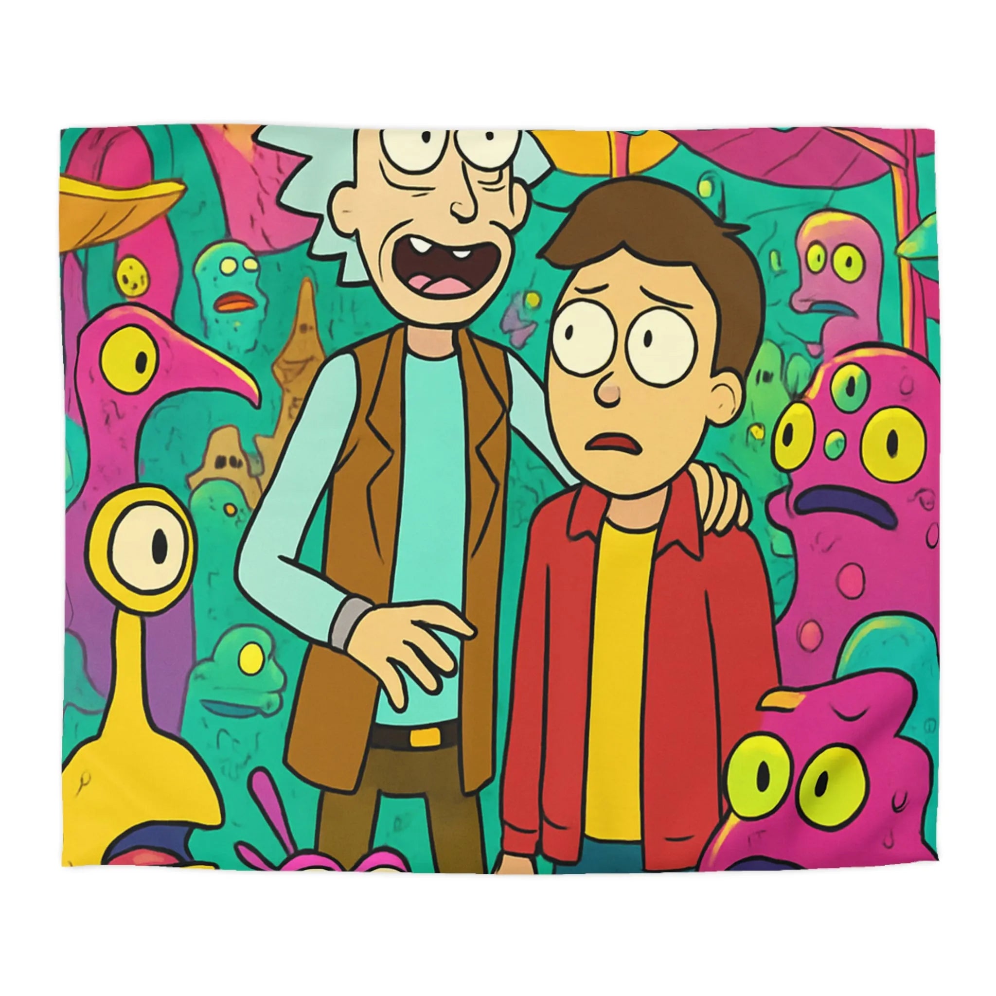 Housse de couette extravagante avec motifs extraterrestres et ambiance science-fiction colorée animée