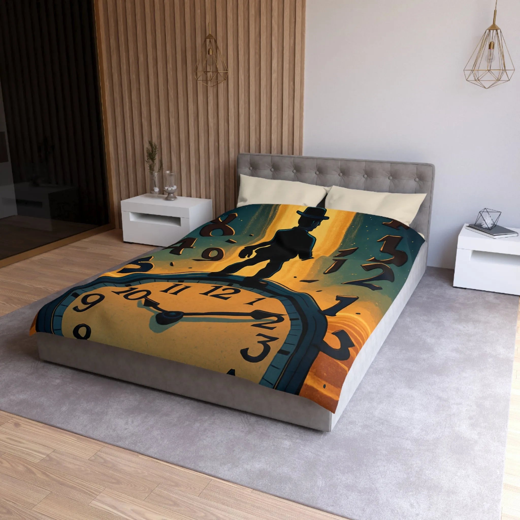 Housse de couette avec horloge mystique et voyageur des rêves en noir