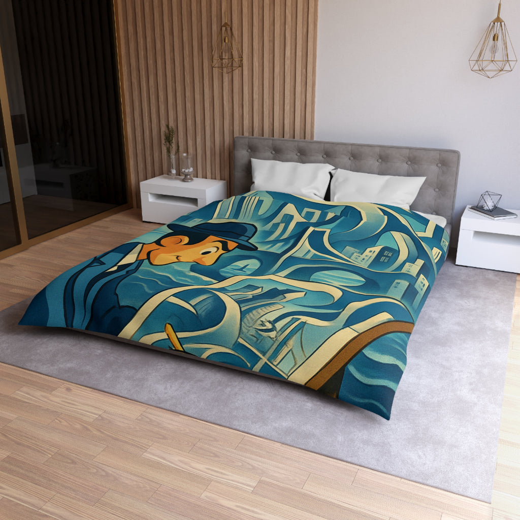 Motifs artistiques urbains bleus et jaunes pour une housse de couette moderne et stylée