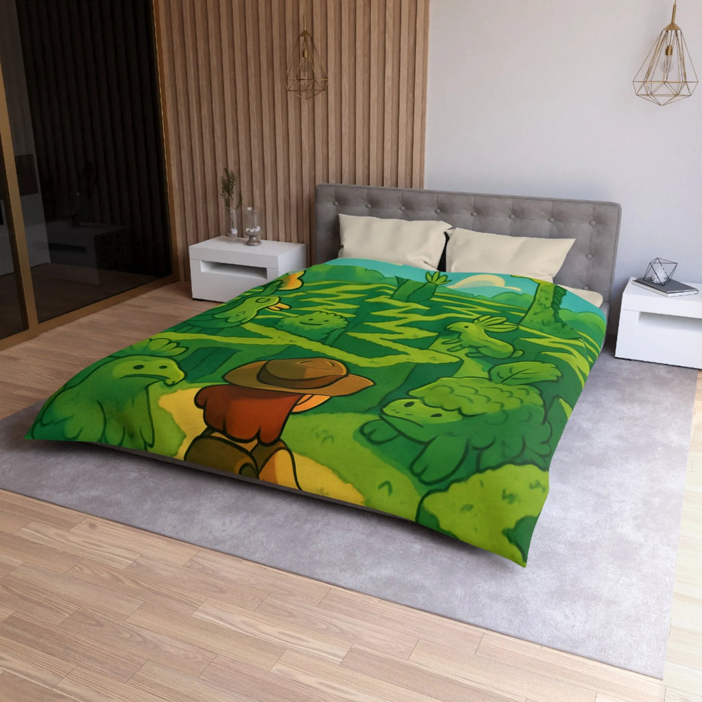 Explorez un Labyrinthe de Créatures Végétales Mystiques sur une Housse de Couette Originale