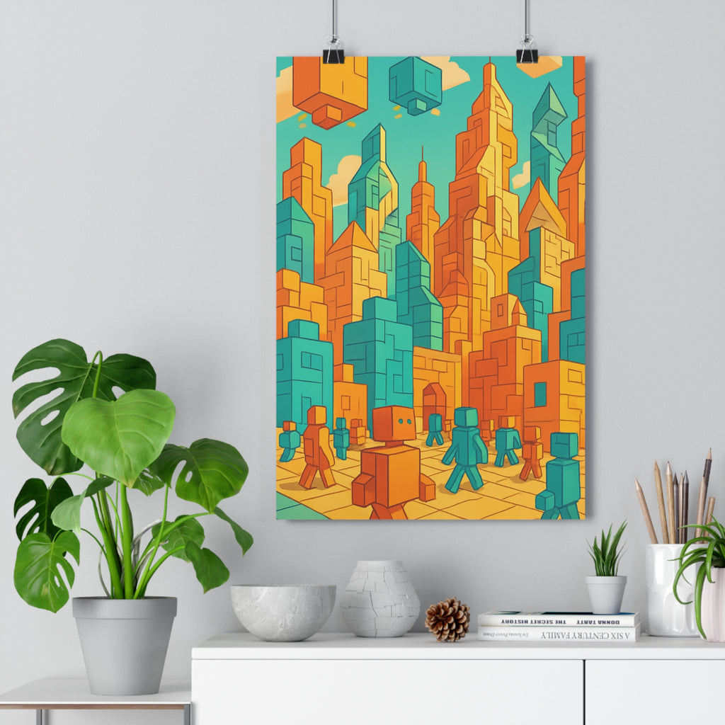 Poster décoratif futuriste orange turquoise cartoon dynamique moderne chambre salon bureau art vibrant qualité