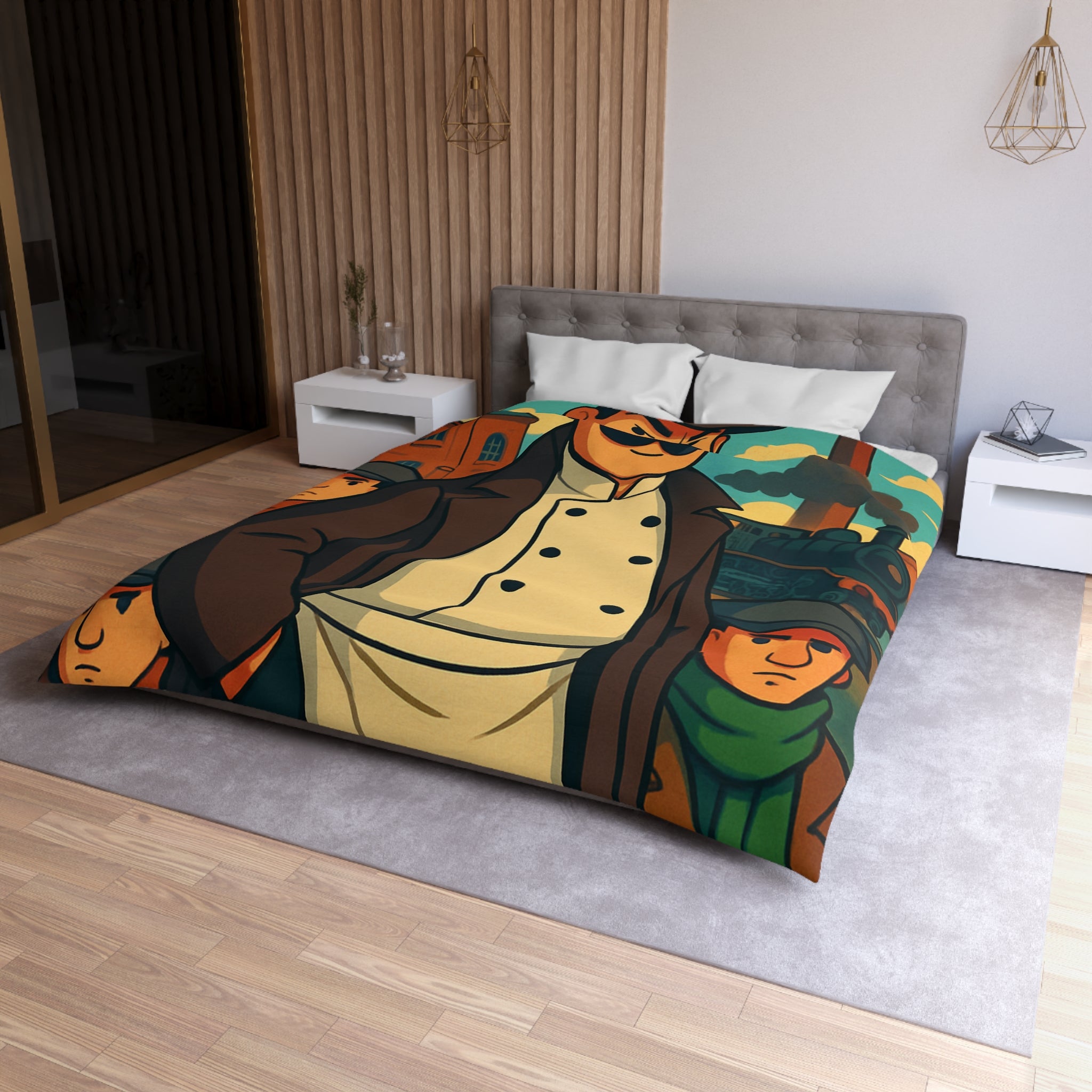 Housse de Couette Microfibre Motif Créatif Original Style Contemporain Chambre Élégante