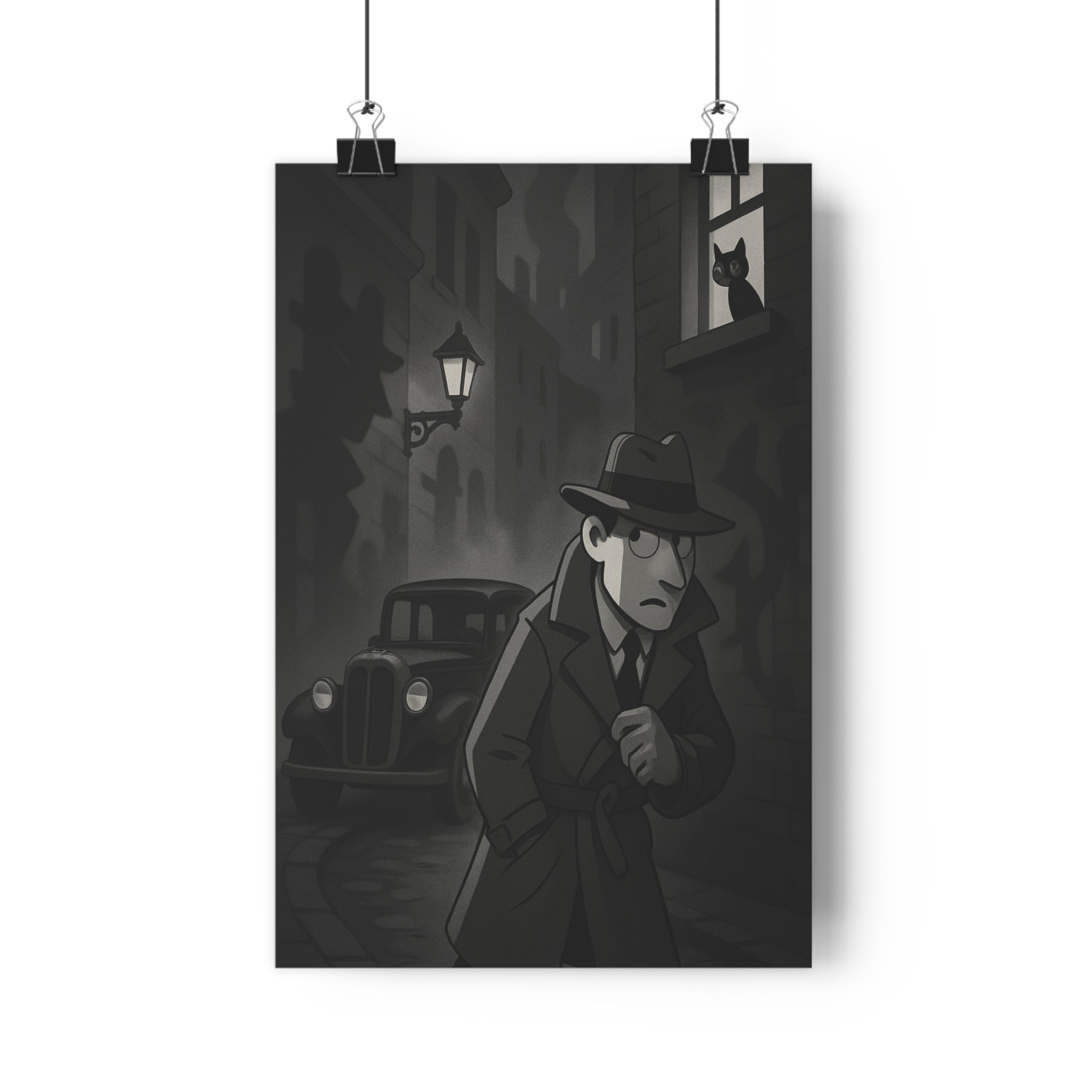 Poster décoratif noir blanc vintage mystique détective aventure salon chambre design élégant unique qualité