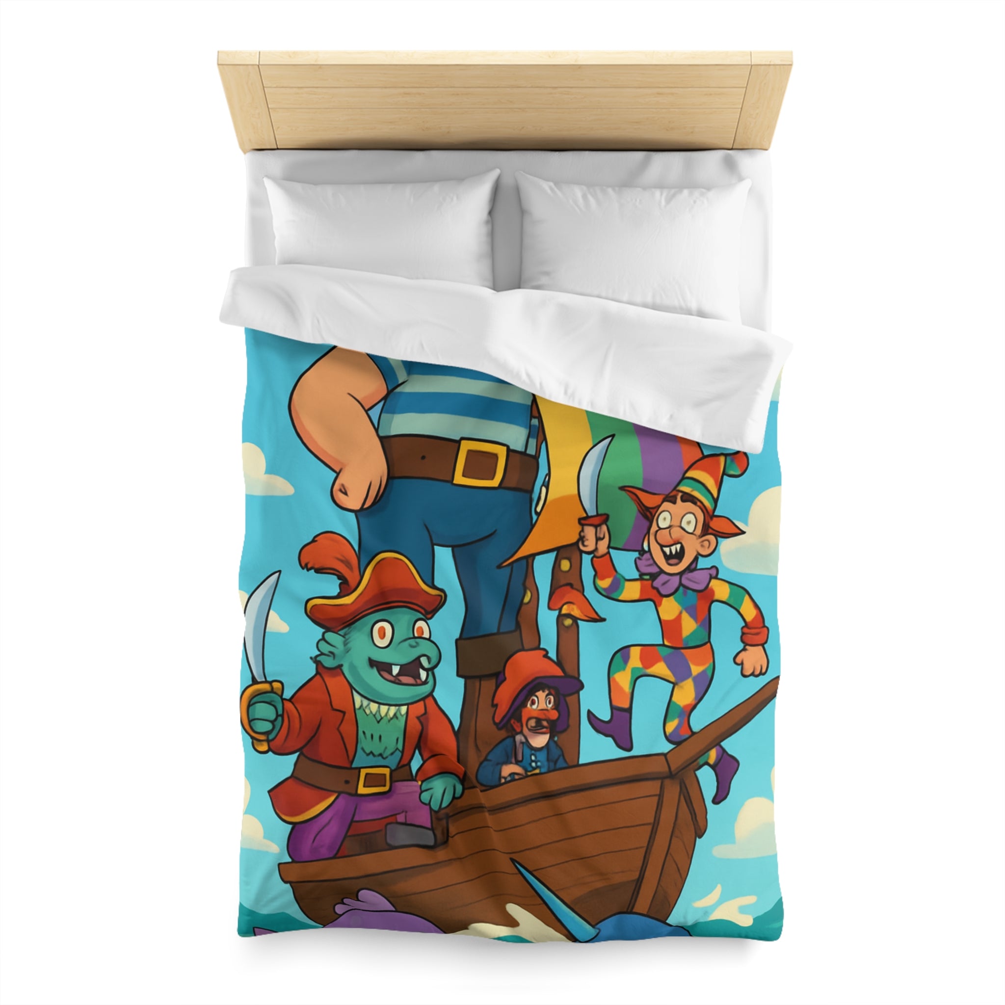 Housse de couette pirate joyeux arc-en-ciel colorée avec bateau pour enfant chambre