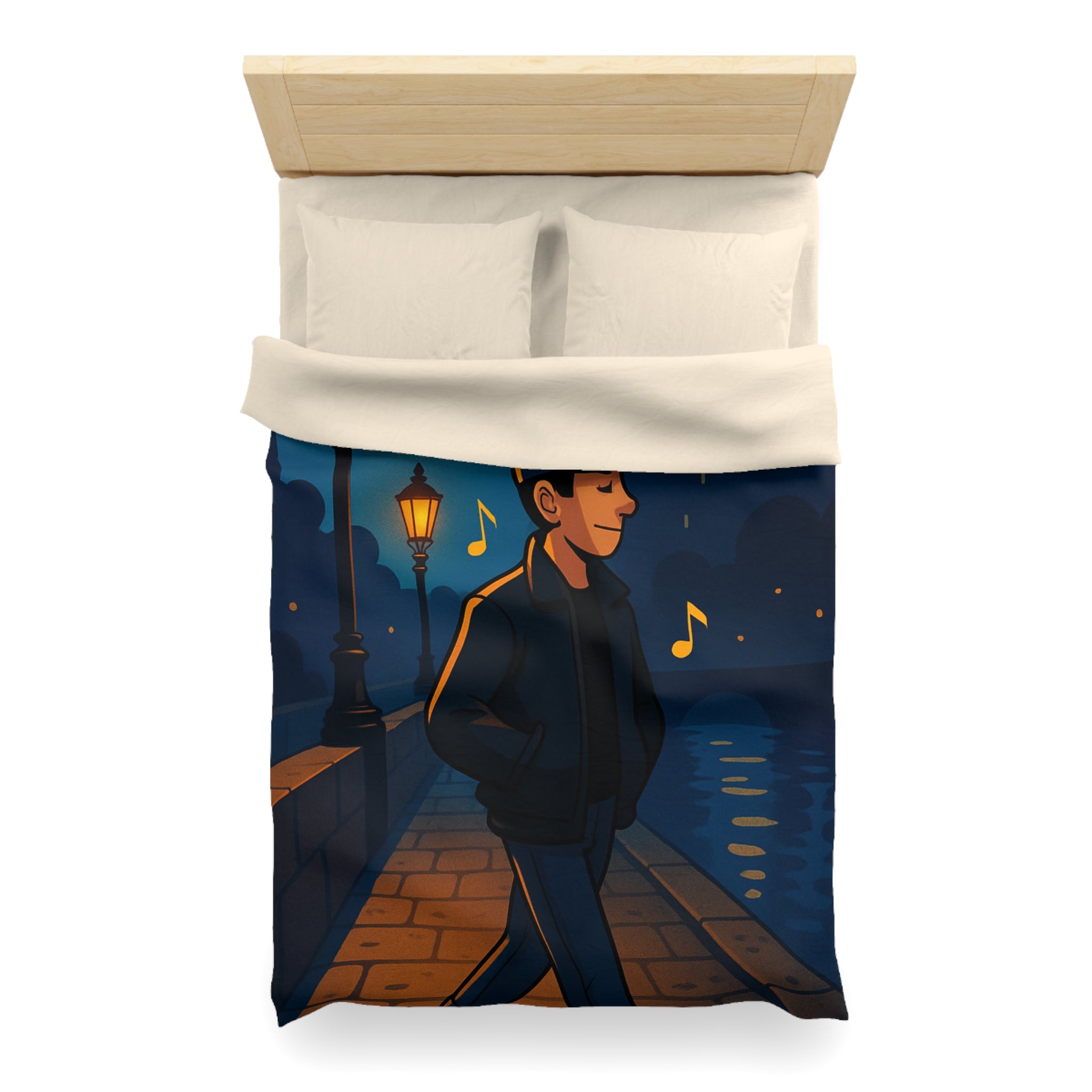 Housse de couette urbaine éclairée, promenade nocturne musicale sur pont éclairé