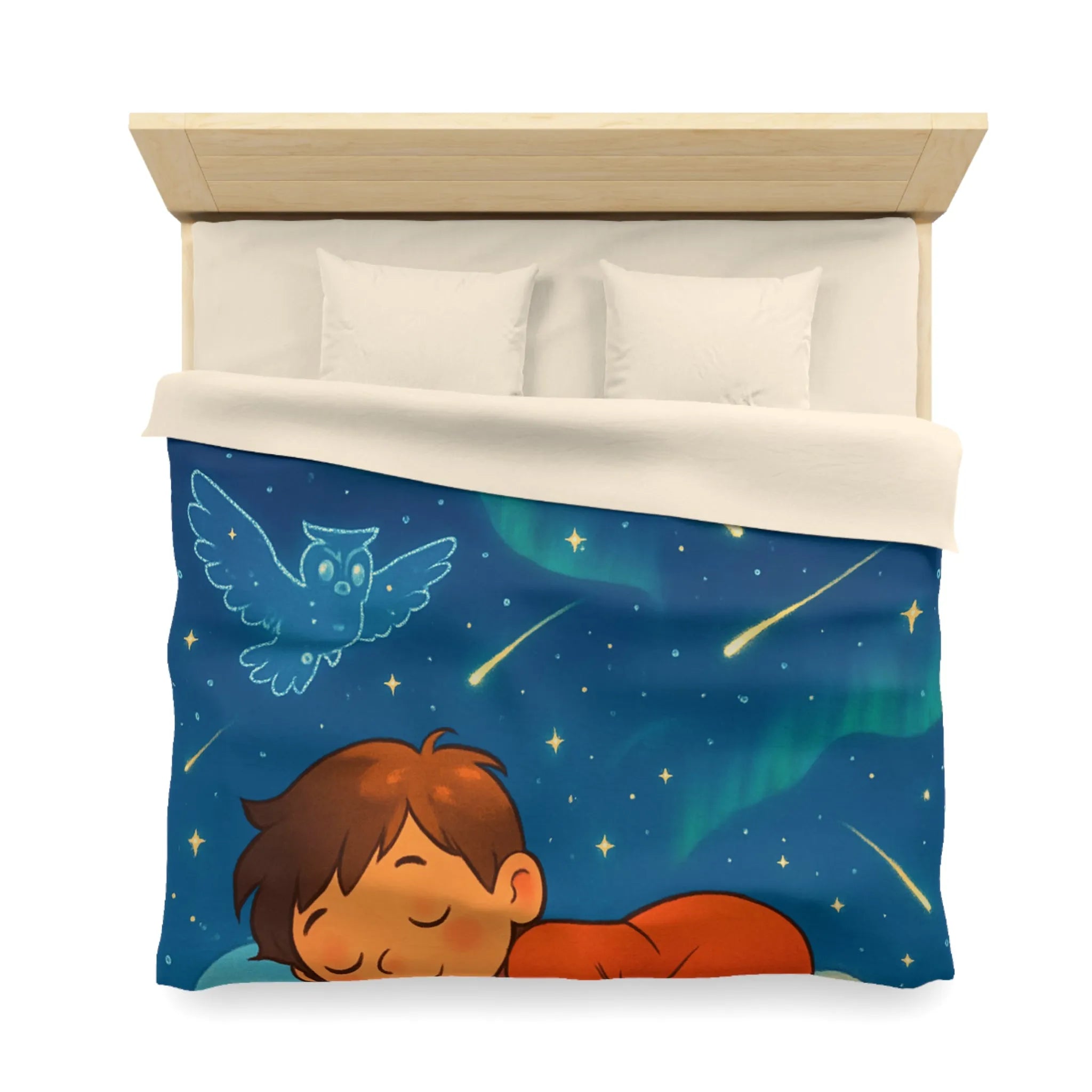 Housse de couette enfant étoilée avec animaux et motifs célestes colorés