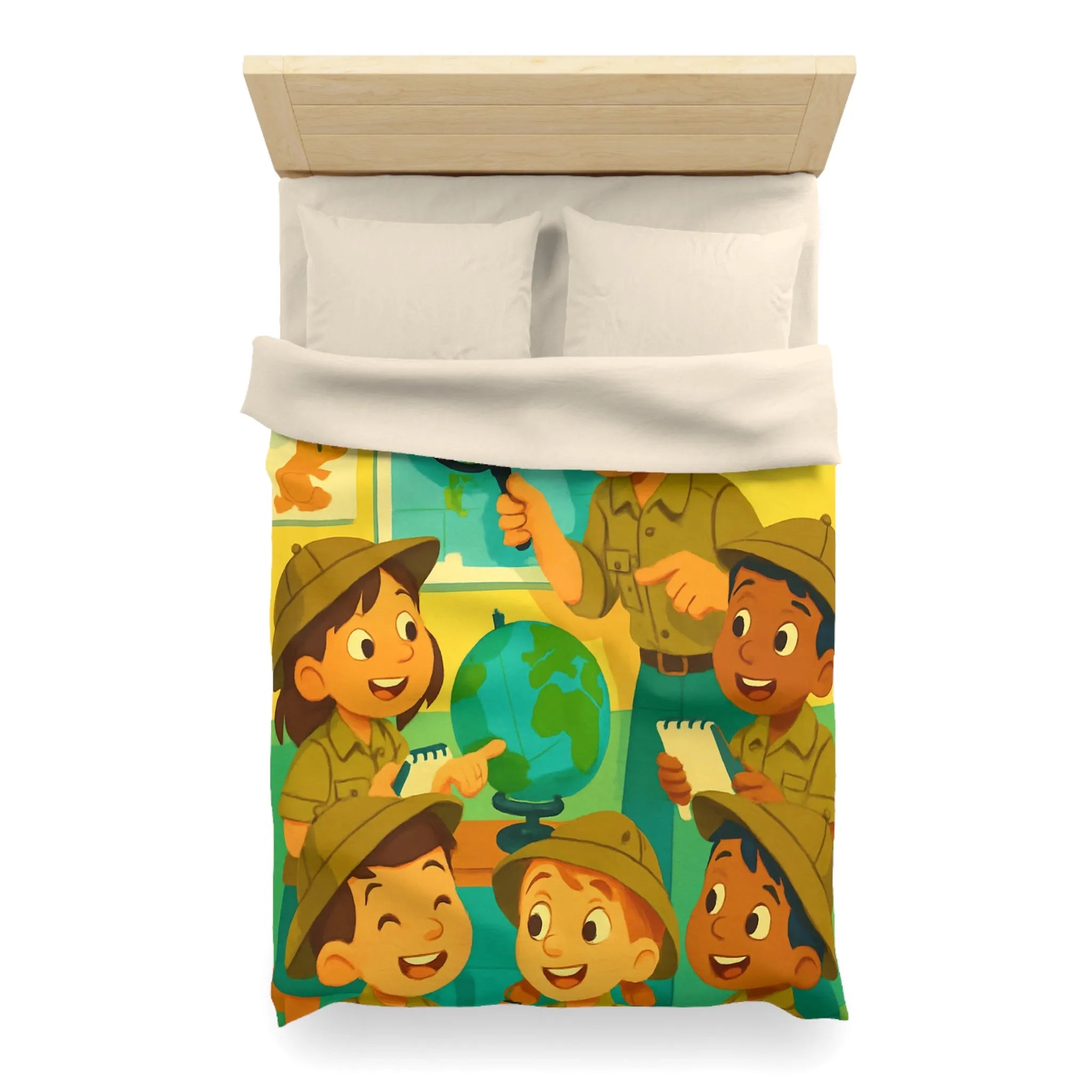 Housse de Couette Enfants Explorateurs : Monde Aventure, Couleurs Vives, Design Éducatif