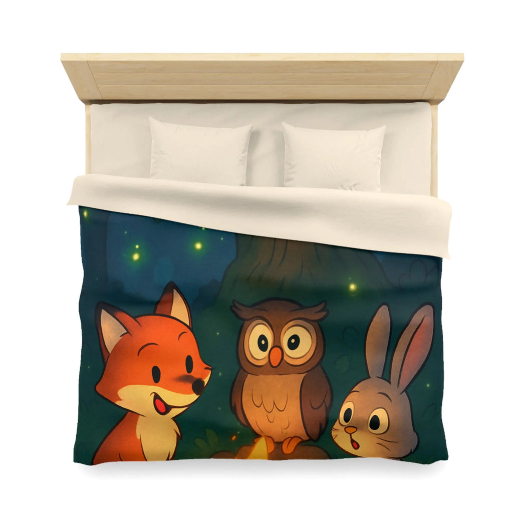 Housse de couette forêt mystique animaux autour du feu sous ciel étoilé magique