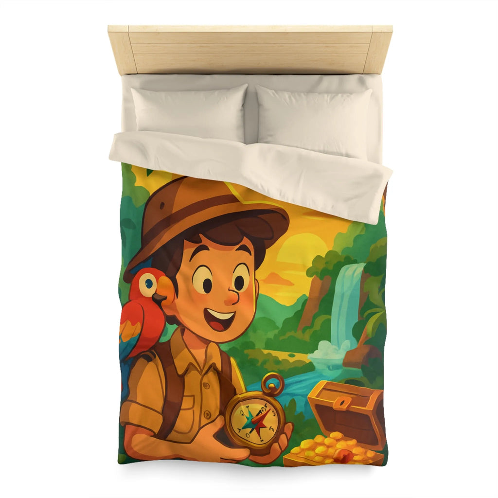 Housse de couette aventure tropicale avec trésor et perroquet pour enfant