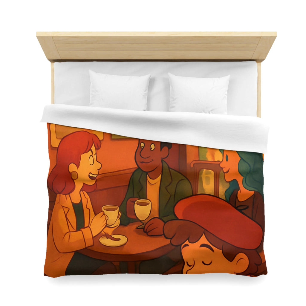 Charmante illustration de café parisien avec vue sur la Tour Eiffel en arrière-plan