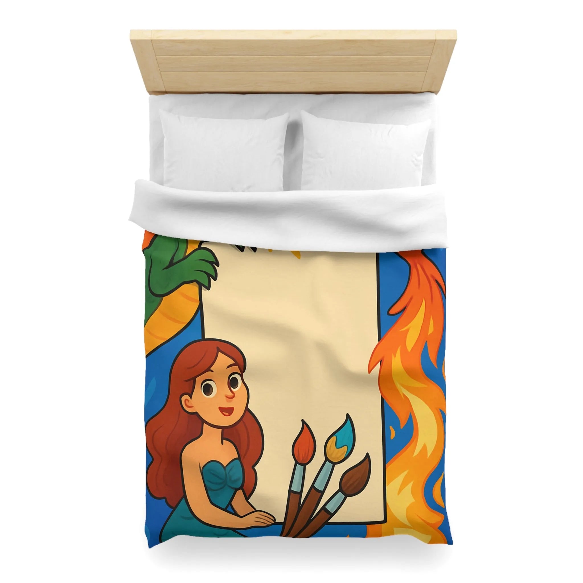 Housse de couette avec dragon, sirène et phénix pour chambre d'enfant artistique