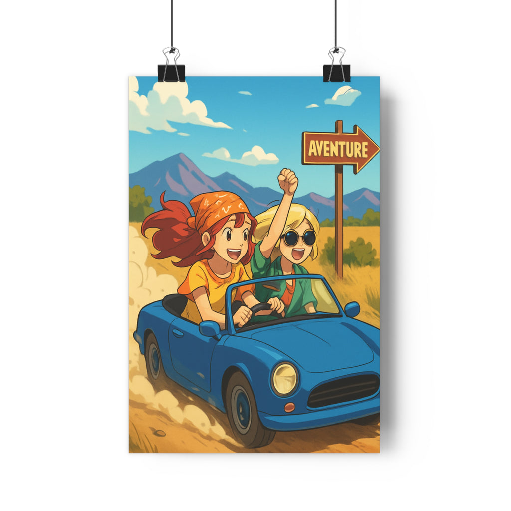 Poster décoratif anime moderne bleu vert aventure joyeux voiture chambre salon dynamique route personnages