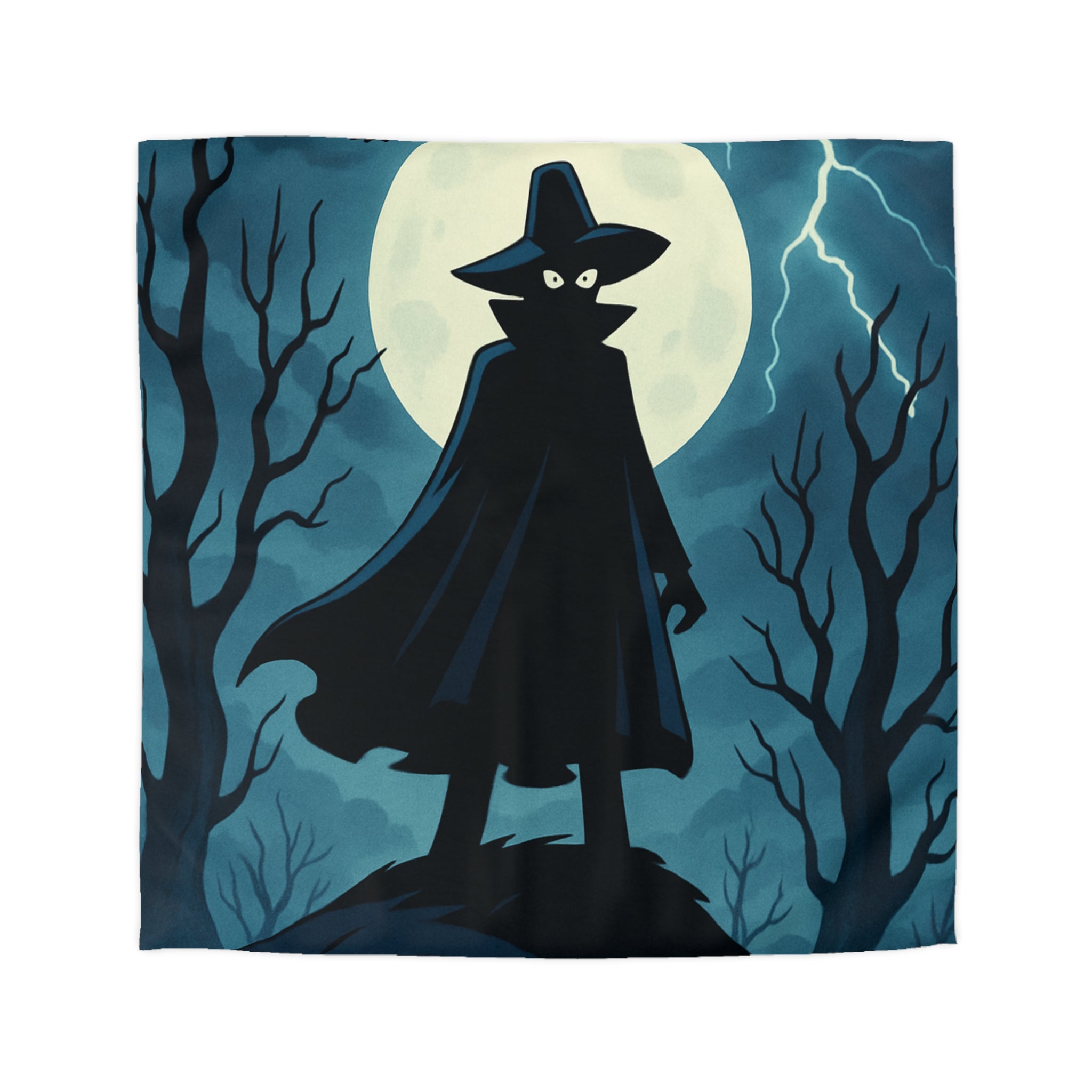 Plongez dans une scène nocturne mystérieuse avec silhouette et hibou sous lune pleine