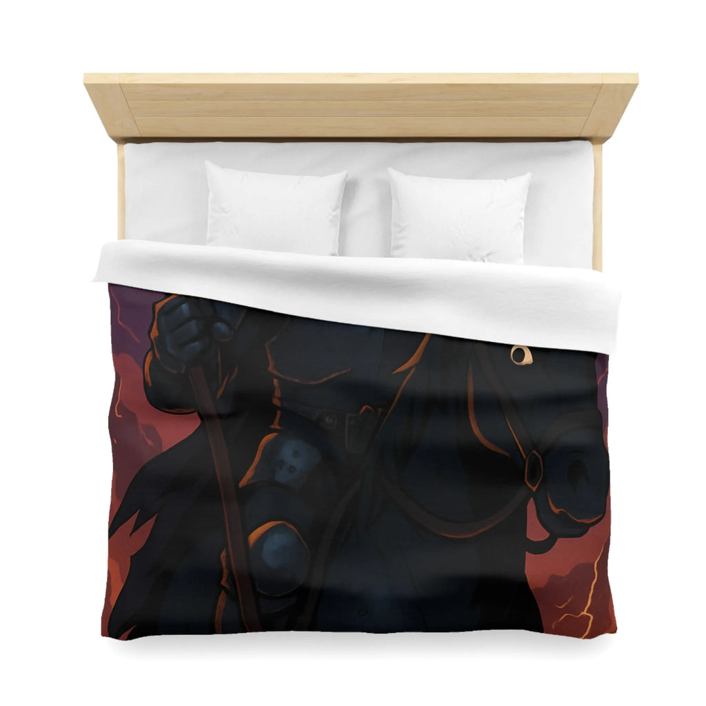 Housse de couette à motif intrigant avec faucheuse menaçante et cheval sombre en action