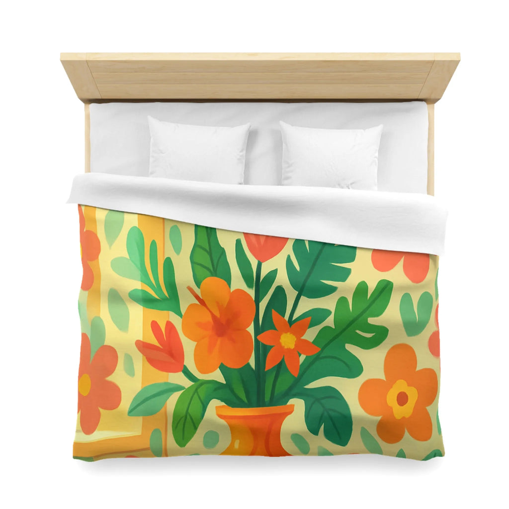 Housse de couette colorée avec fleurs tropicales et papillons pour chambre lumineuse