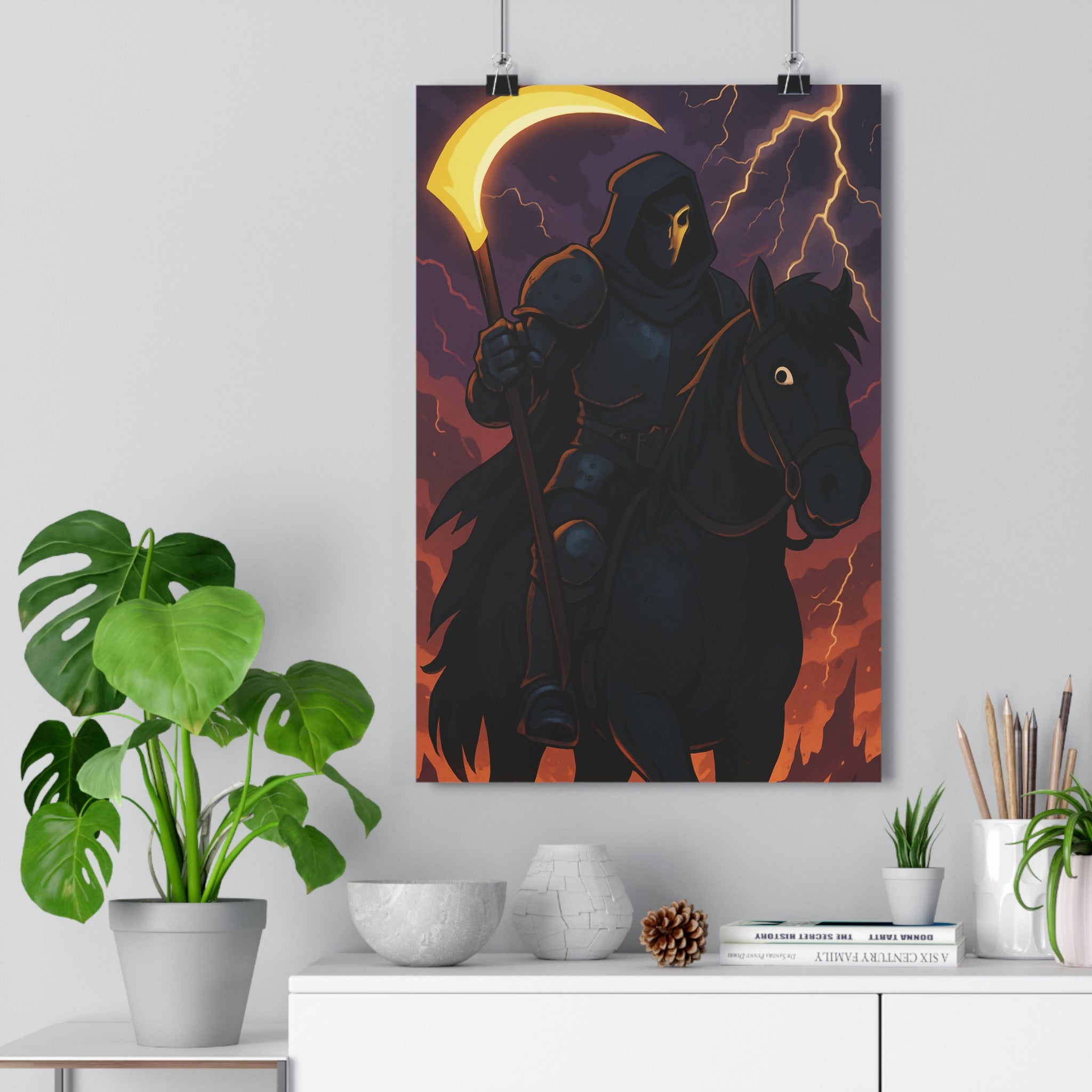 Poster décoratif sombre mystérieux rouge violet fantastique dramatique cavalier noir salon chambre intérieur 30x46