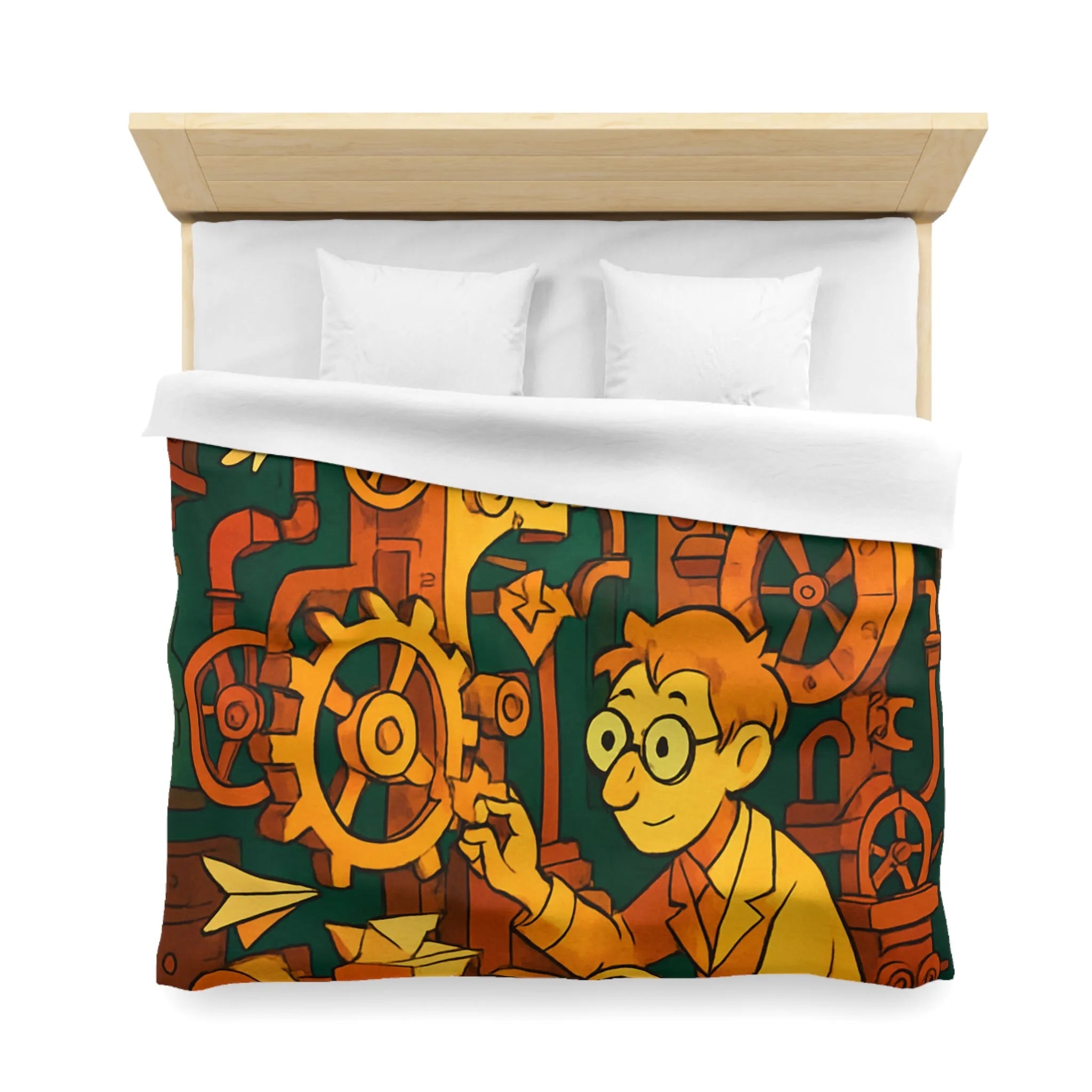 Housse de couette machine steampunk colorée avec papillons et ingénieur rêveur illustration automne