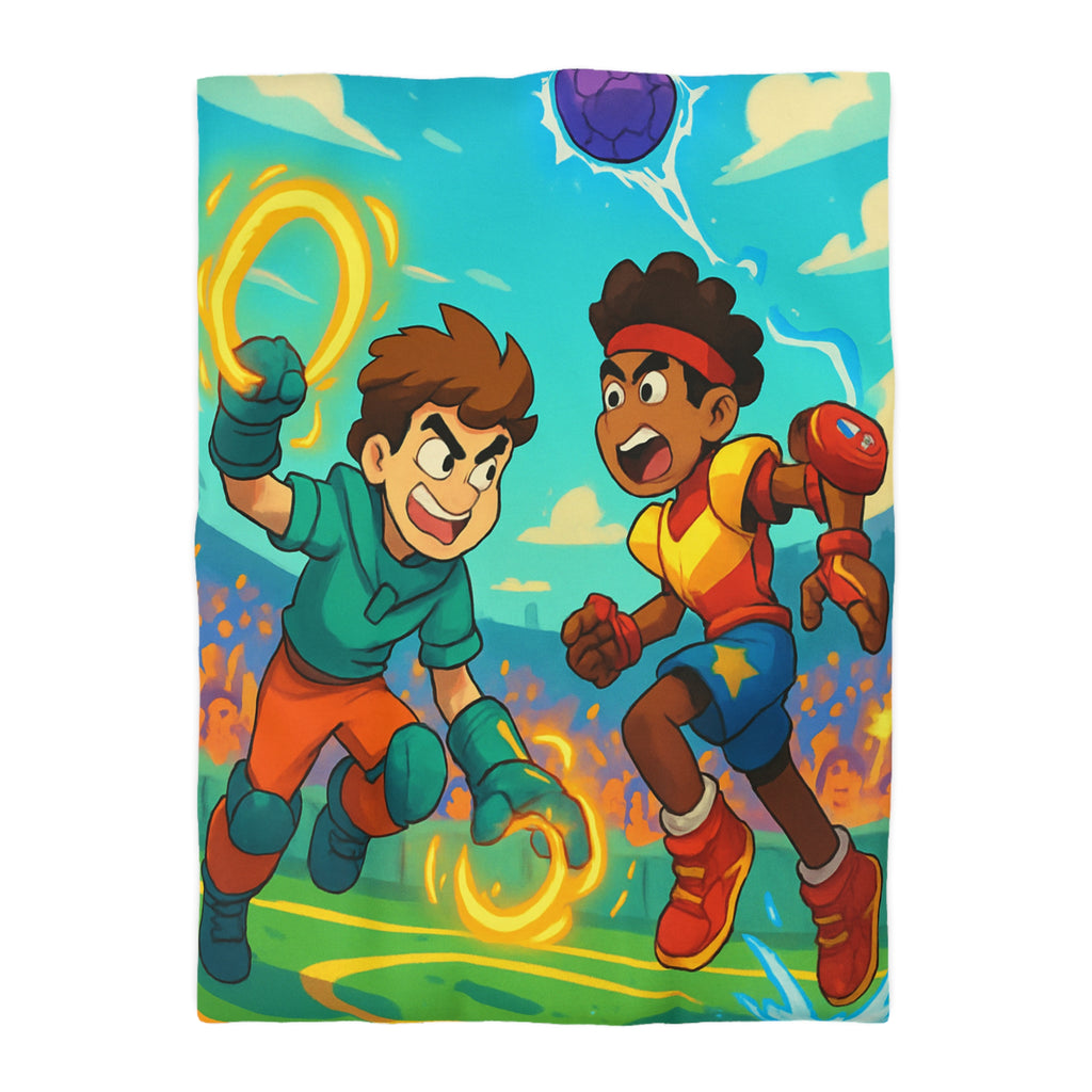 Housse de couette vibrante pour enfants avec athlètes dynamiques et énergie colorée