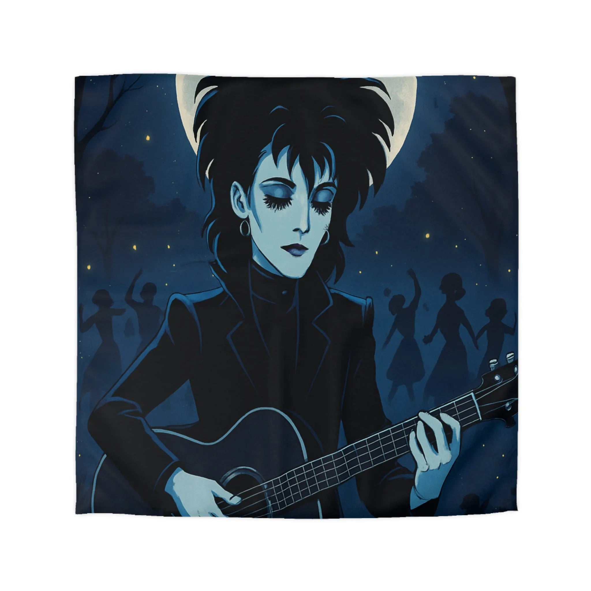 Housse de Couette Gothique avec Musicien à la Guitare Devant Pleine Lune Mystique