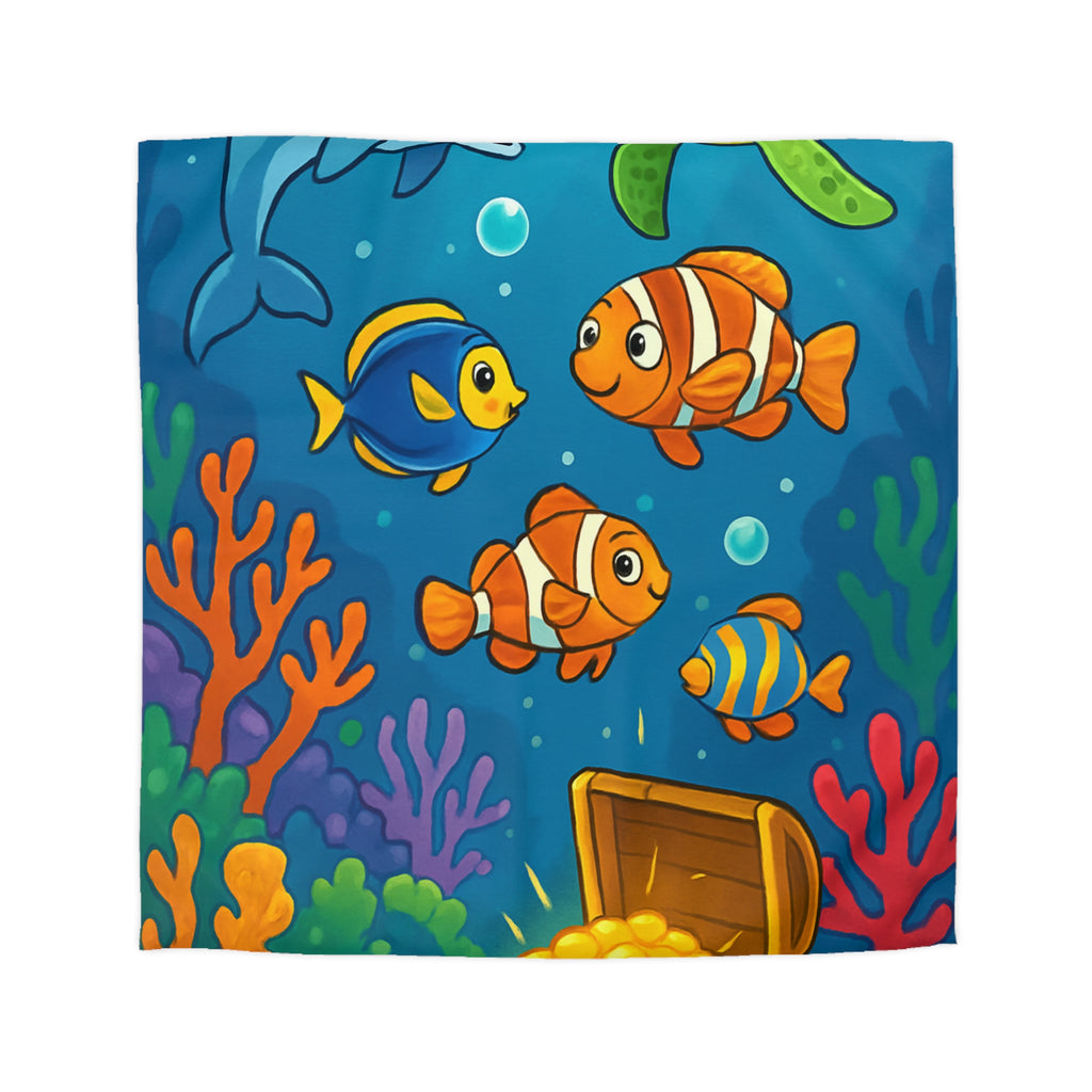 Housse de couette océan coloré avec animaux marins et coffre au trésor