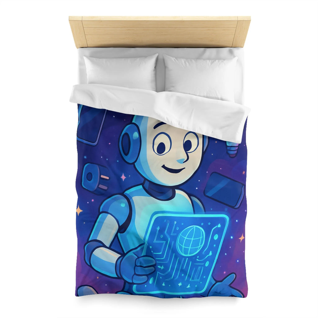 Housse de Couette Futuriste avec Robot et Gadgets Technologiques pour Chambre Moderne