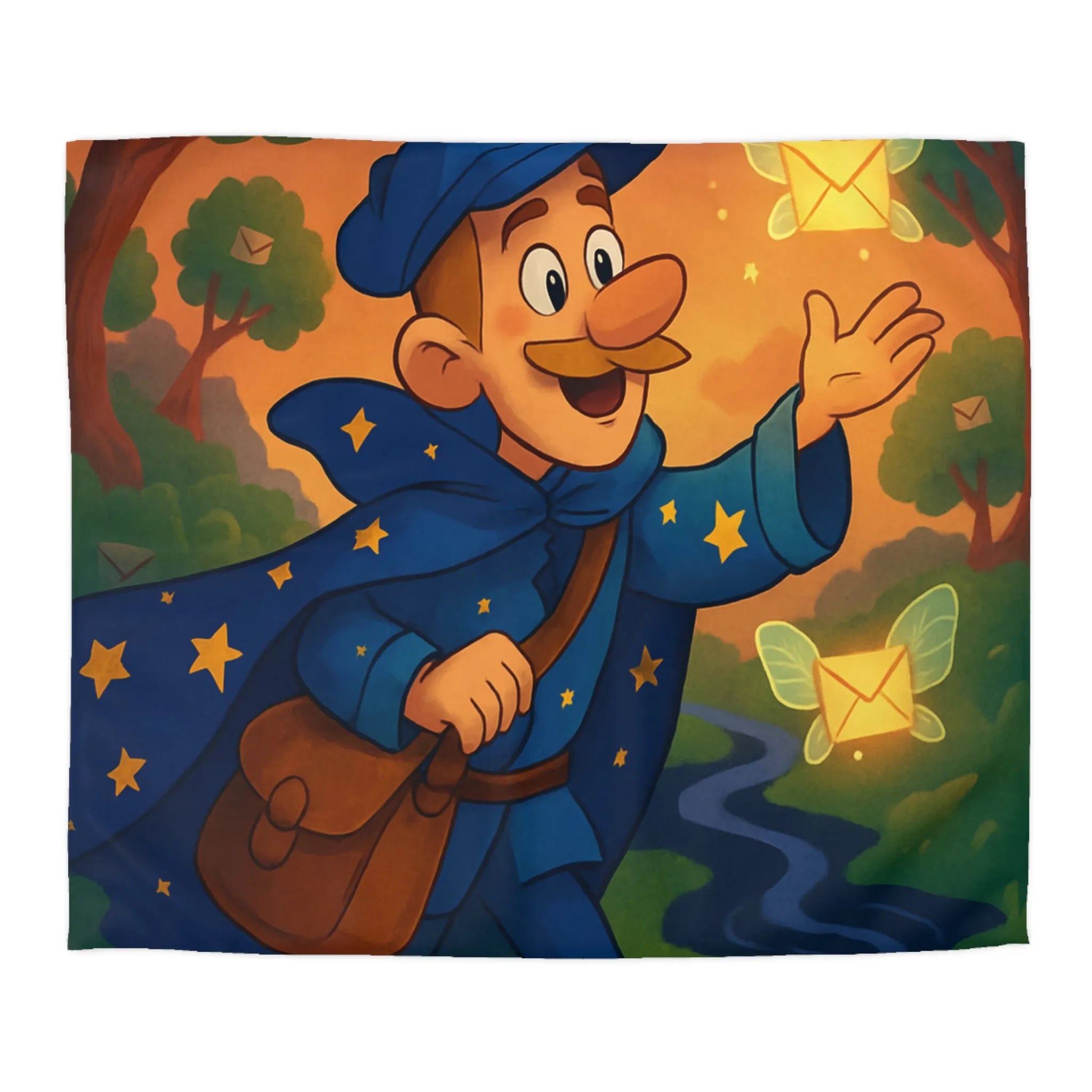 Housse de Couette Enfantine Magique Forêt Ambiance Nocturne Étoiles Arborées Postier Joyeux