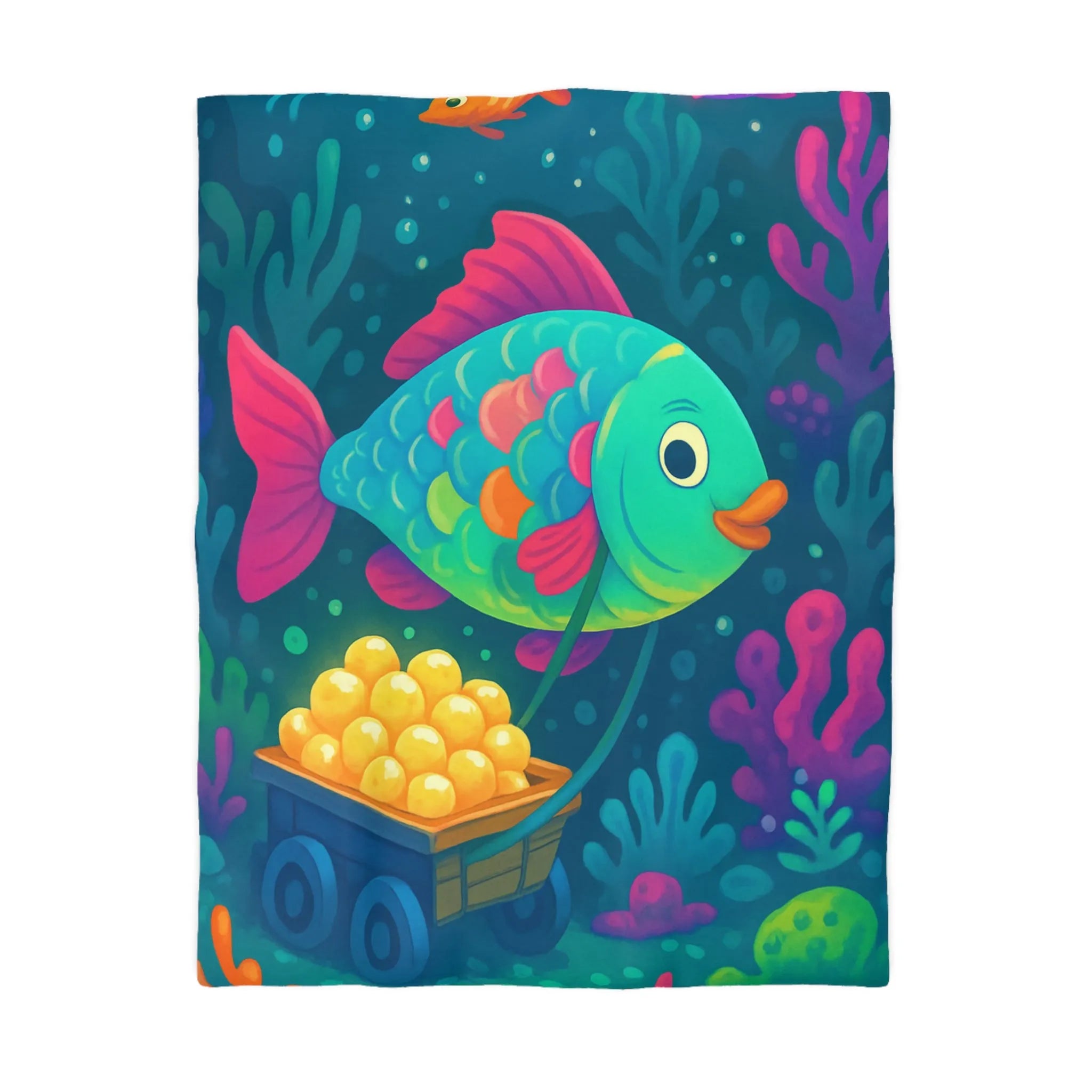 Housse de couette colorée poissons tropicaux et corail vibrant pour chambres d'enfants