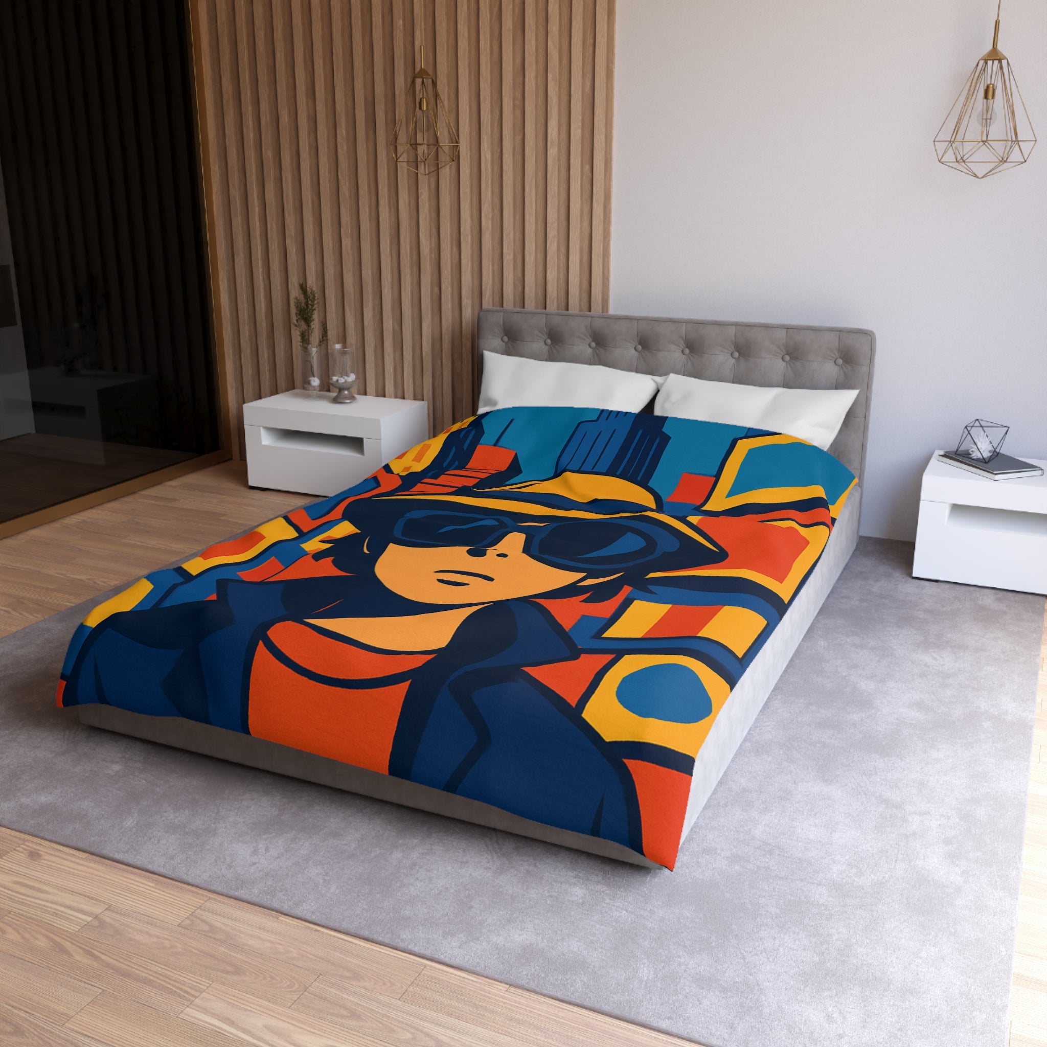 Housse de couette moderne avec motif urbain rétro pop art aux couleurs vibrantes