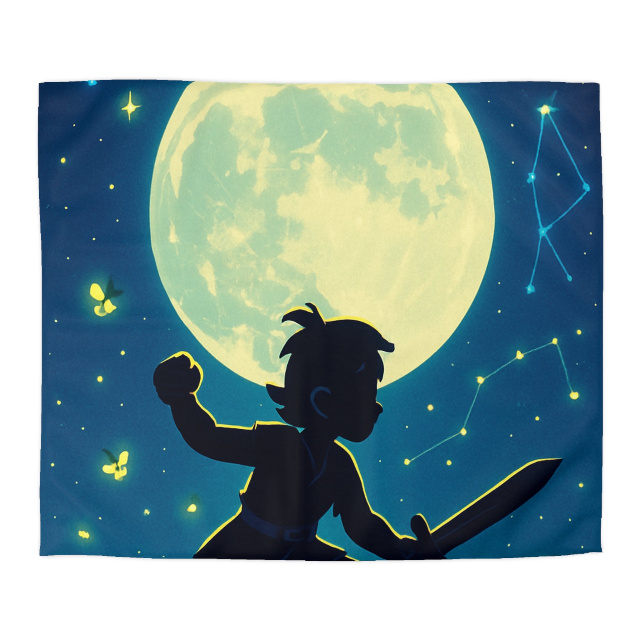Housse de couette enfant design aventurier nocturne avec lune et constellations magiques