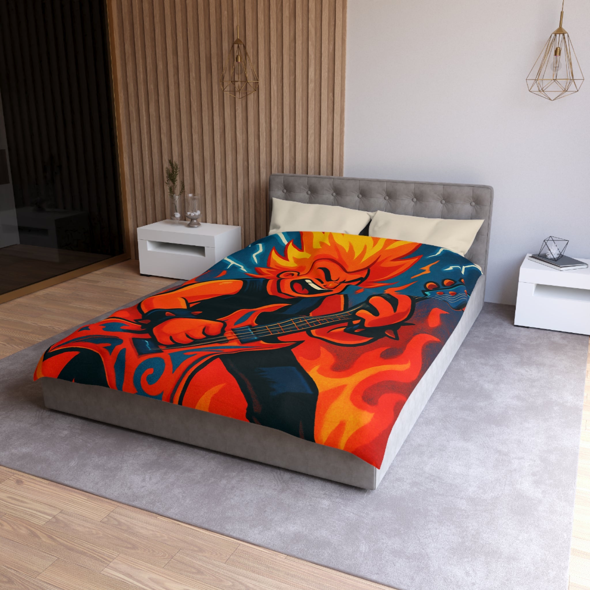 Housse de couette rock flamboyant avec guitare et éclairs pour déco vibrante