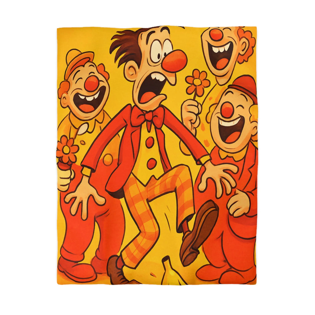Housse de Couette Colorée avec Design Amusant de Clowns et Bananes Glissantes