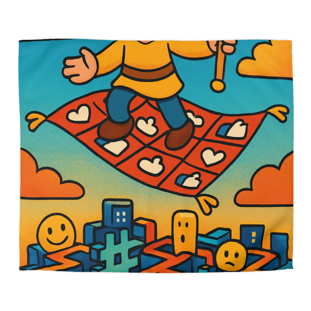 Housse de couette colorée avec un personnage sur un tapis volant magique