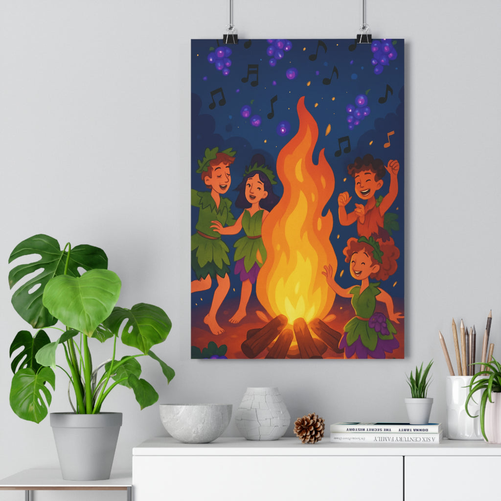 Poster décoratif scène festive bleu profond joyeux salon moderne qualité artistique ambiance intérieure élégante