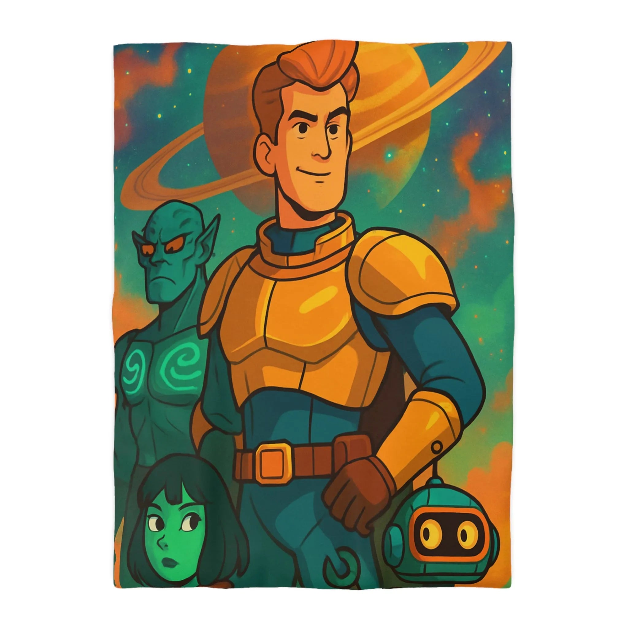 Housse de Couette Design Futuriste avec Héros de l'Espace et Planète Saturne