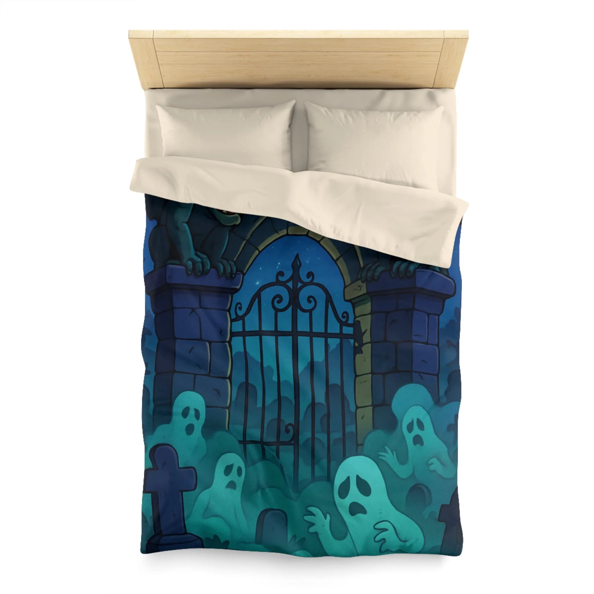 Housse de Couette avec Design Surnaturel : Fantômes et Gargouilles Mystiques au Clair de Lune