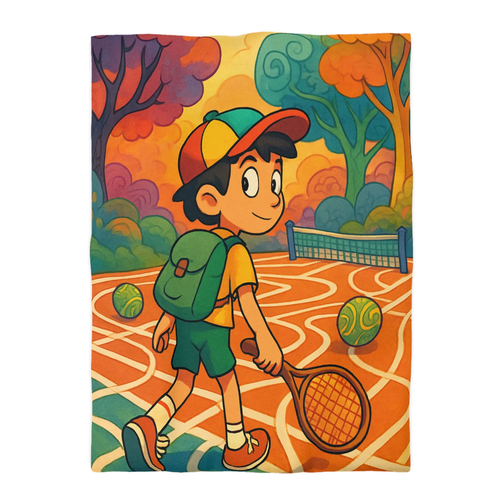 Housse de couette enfant avec motif joueur de tennis dans parc coloré joyeux