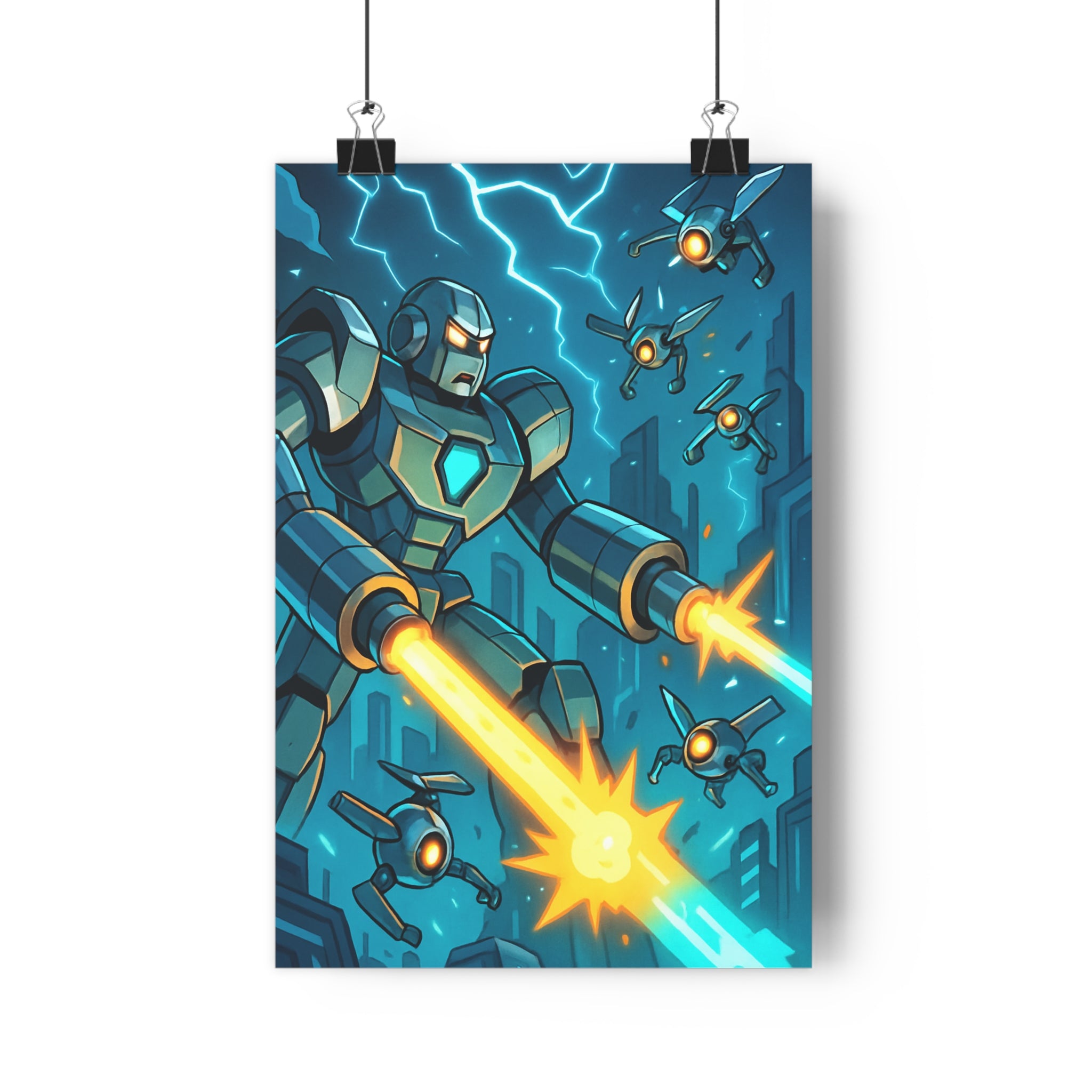 Poster décoratif cybernétique bleu orange cartoon dynamique chambre salon électrique intense impression qualité premium