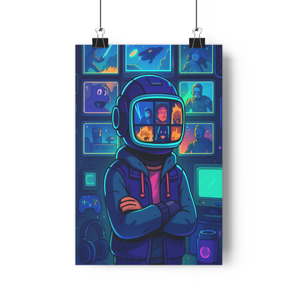 Poster décoratif futuriste bleu violet sciencefiction ambiance technologique moderne chambre salon bureau immersif qualité