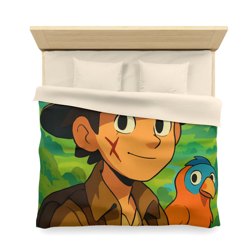 Housse de Couette Enfant Aventure Jungle avec Explorateur et Perroquet Coloré