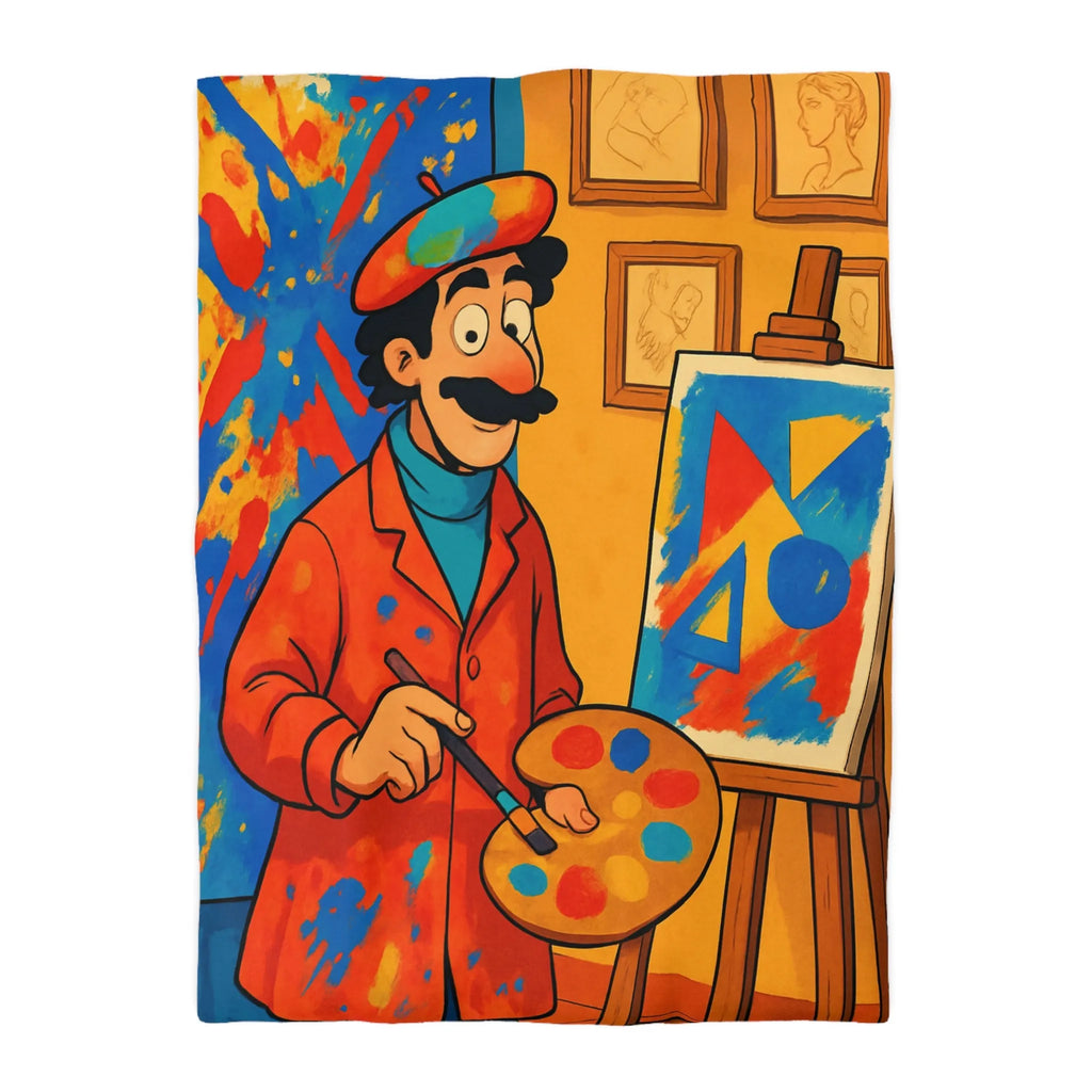 Housse de Couette Artiste Coloré avec Palette et Arrière-Plan Géométrique Expressif