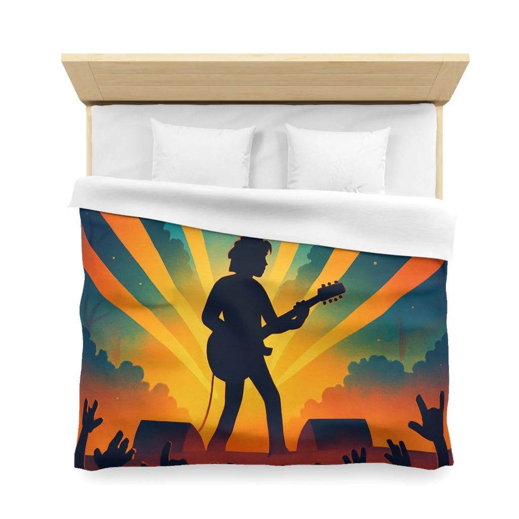 Housse de couette concert rock silhouette guitare ambiance nocturne festival forêt étoiles