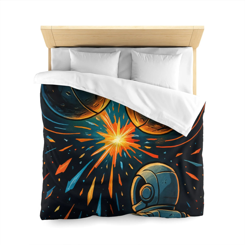 Décorative housse de couette espace cosmique avec astronaute et sphères lumineuses métalliques