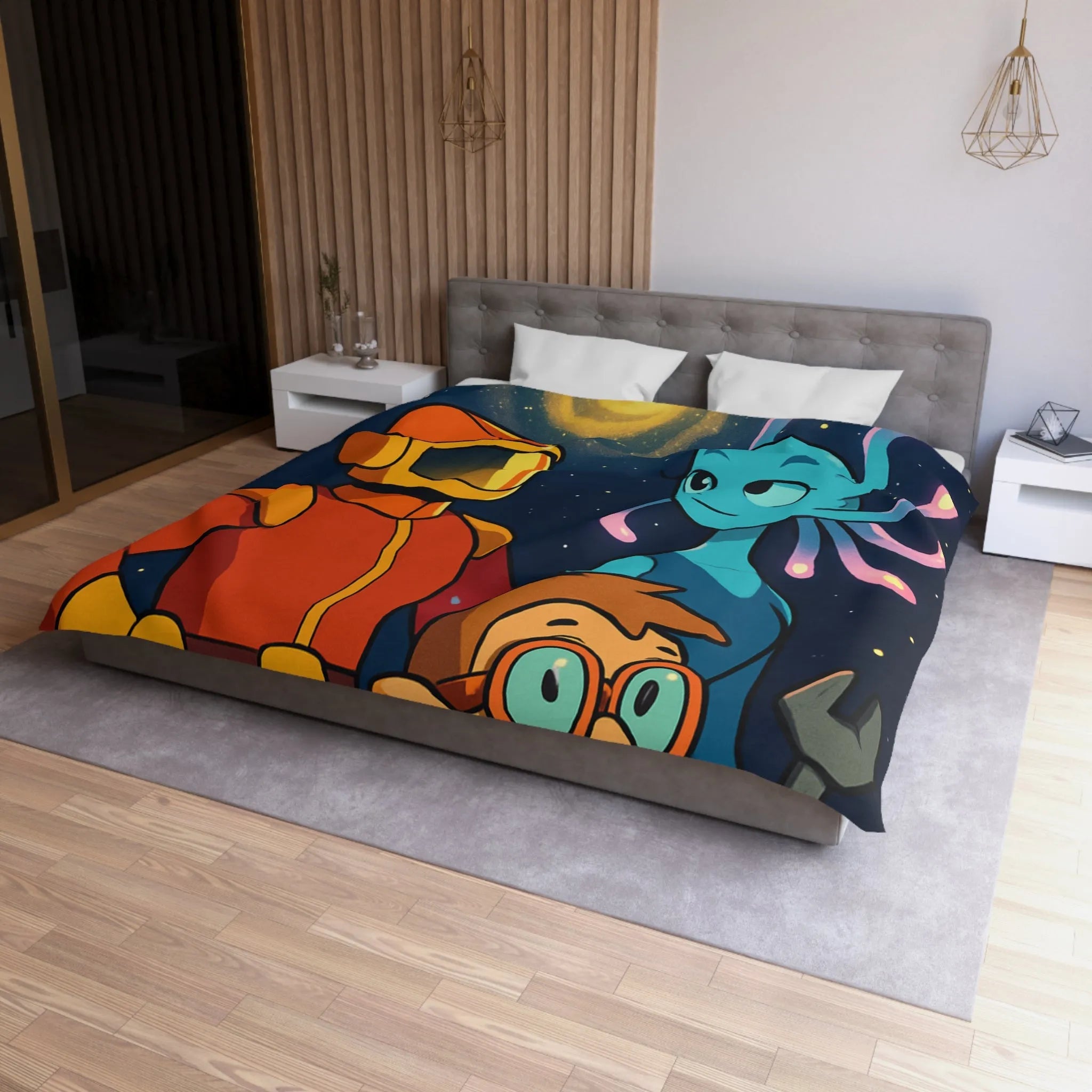 Housse Couette Galaxie : Astronaute, Extraterrestre et Enfant Brillant pour Chambre Cosy