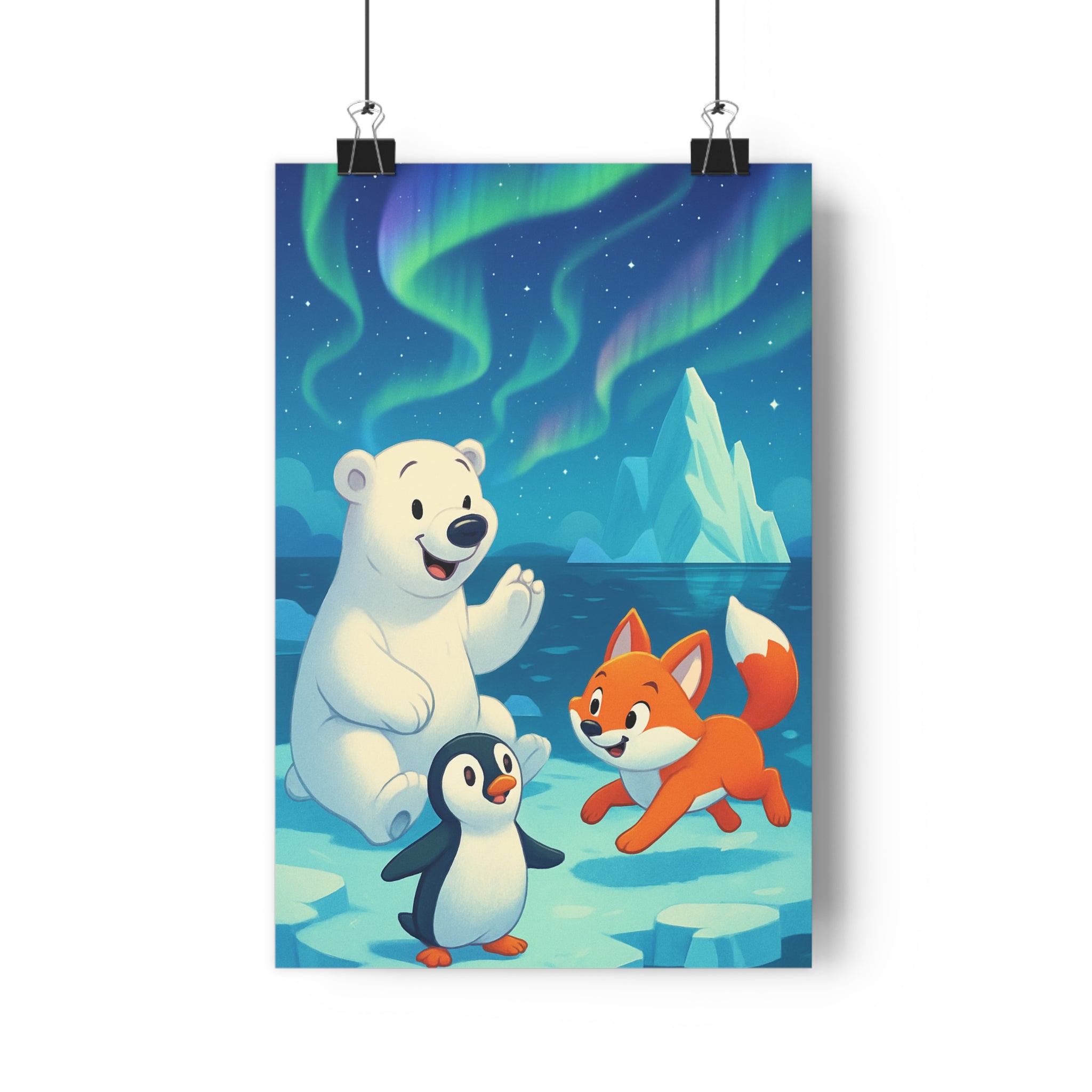 Poster décoratif dessin animé ours renard manchot polaire aventure joyeuse enfant glacier chambre 30x46