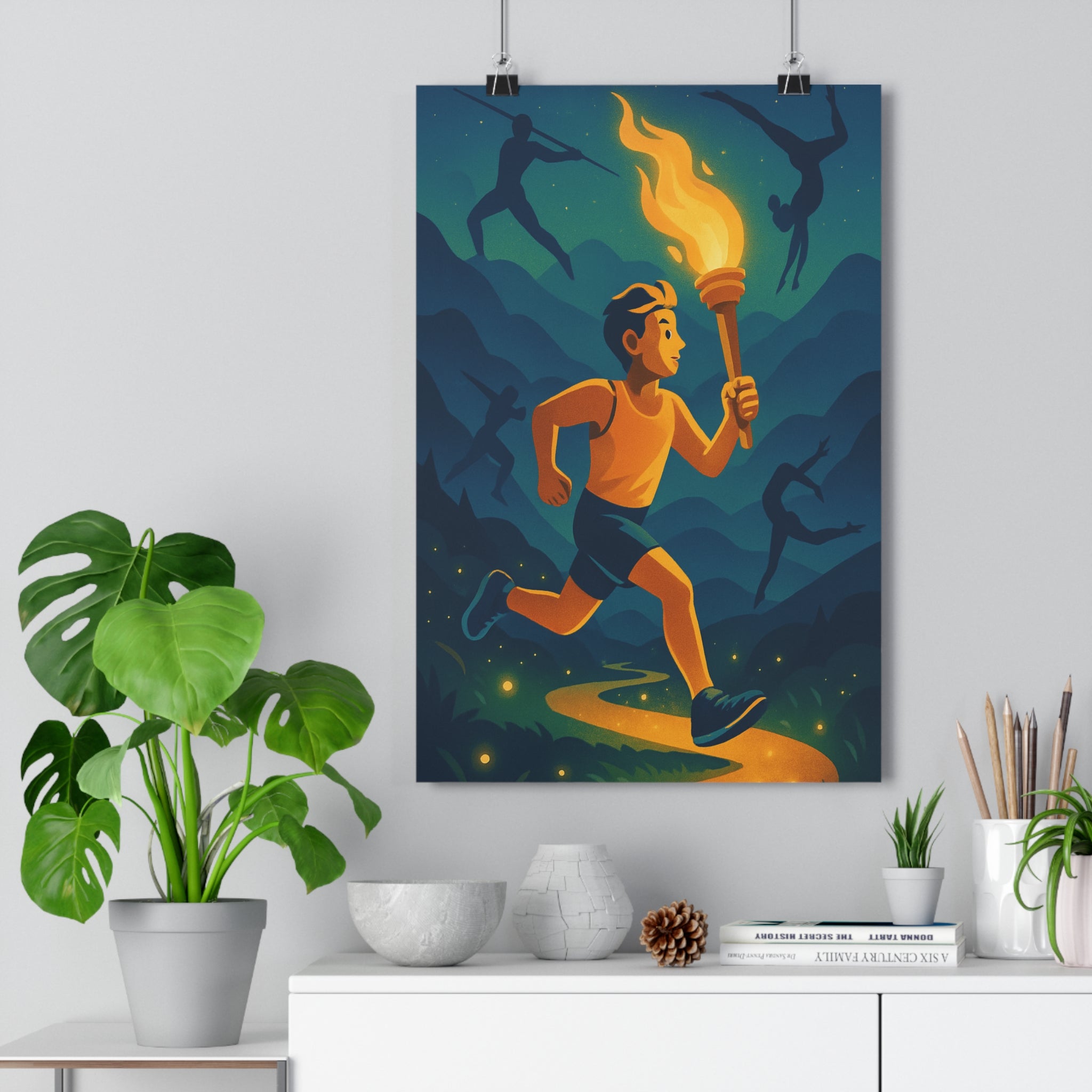 Poster décoratif anime esprit compétition lumineux bleu jaune athlète bureau chambre dynamique inspirant 30