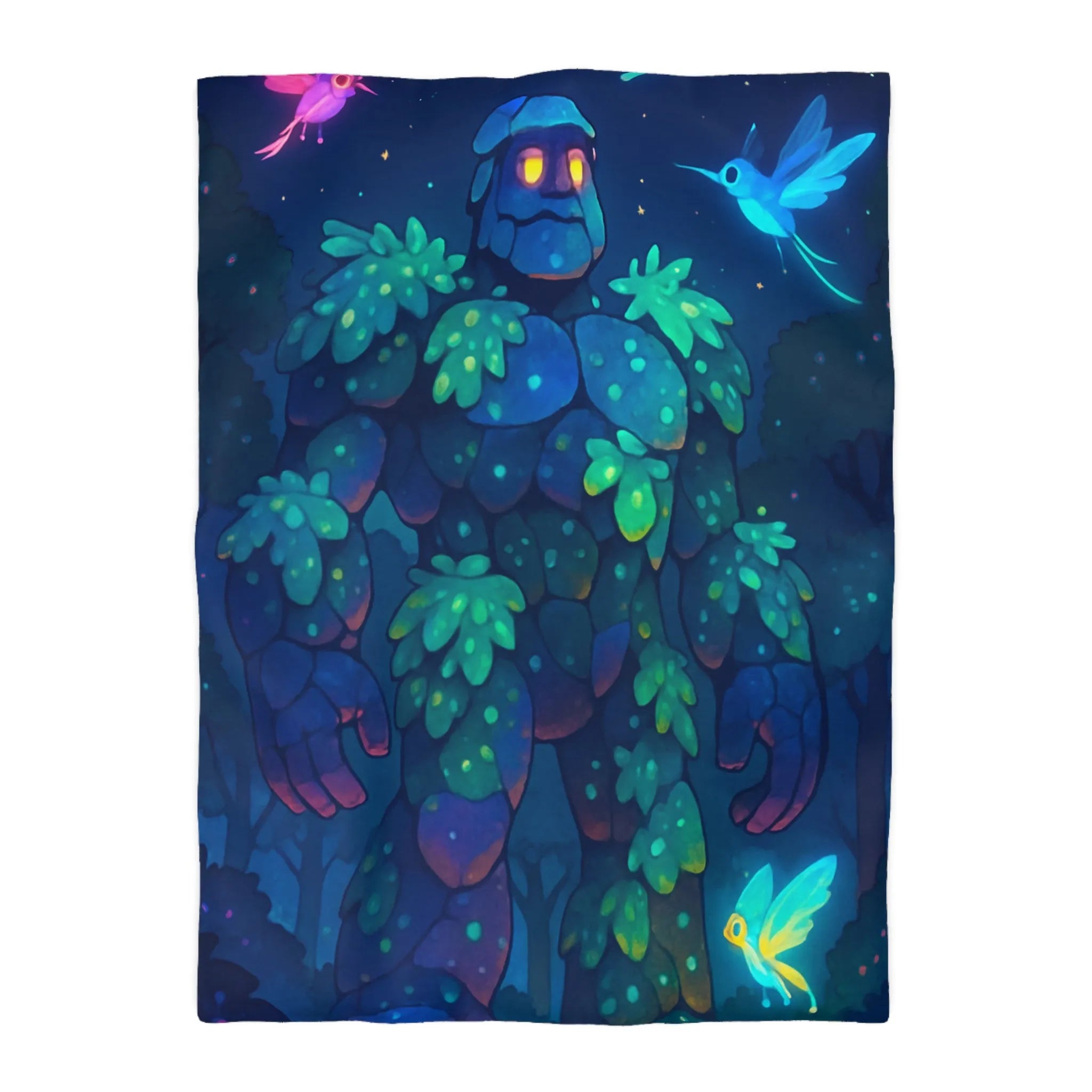 Housse de Couette Féérique avec Golem Lumineux et Fées dans la Forêt Nocturne